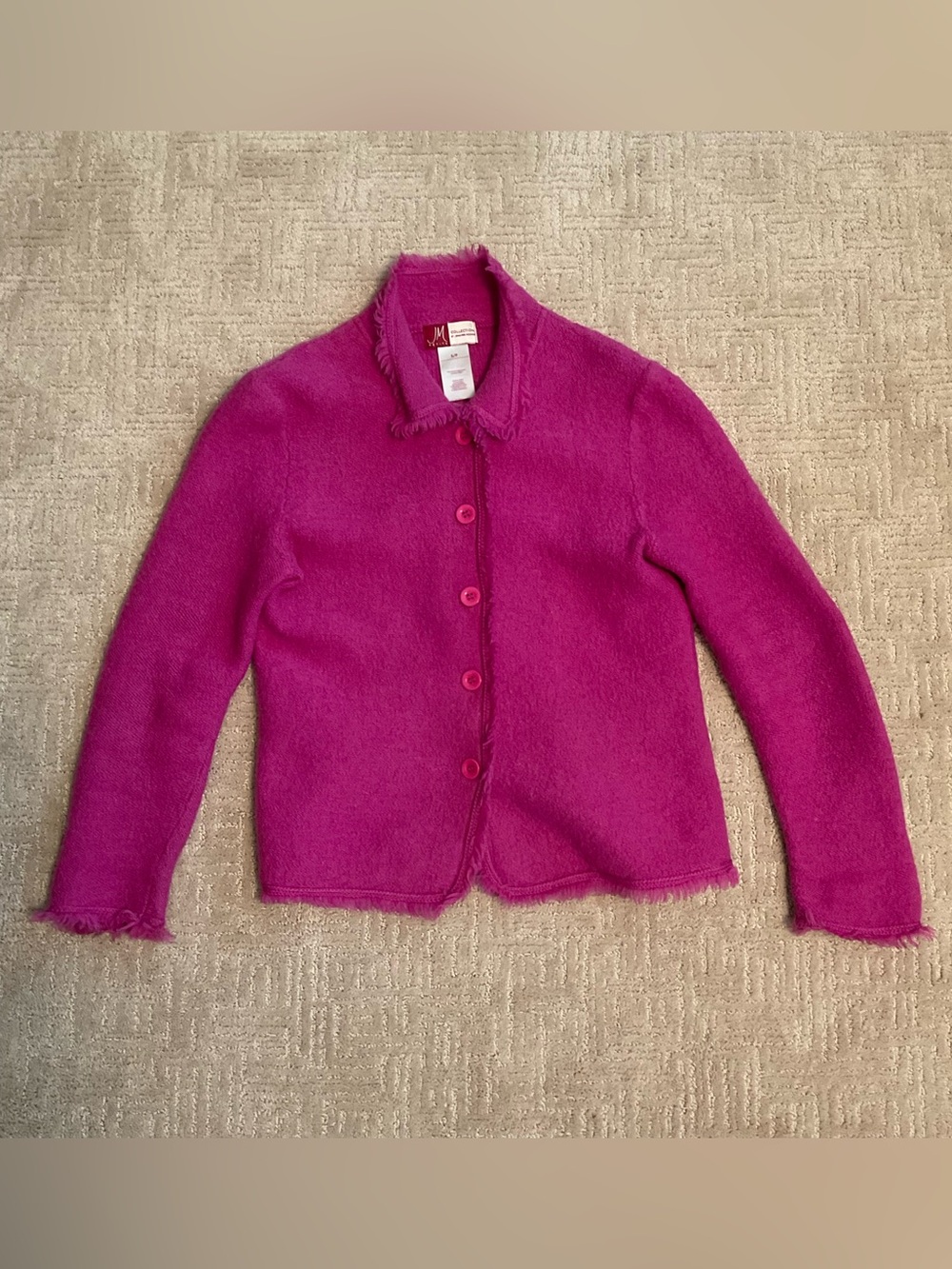 💕Macy’s Vintage 100% Wool Blazer Pink Fringe Trim SP Classic Academia Workwear